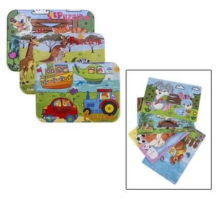 Puzzle Wooden in Tin Box - 17 cm x 12 cm - 4 Pieces per Pack