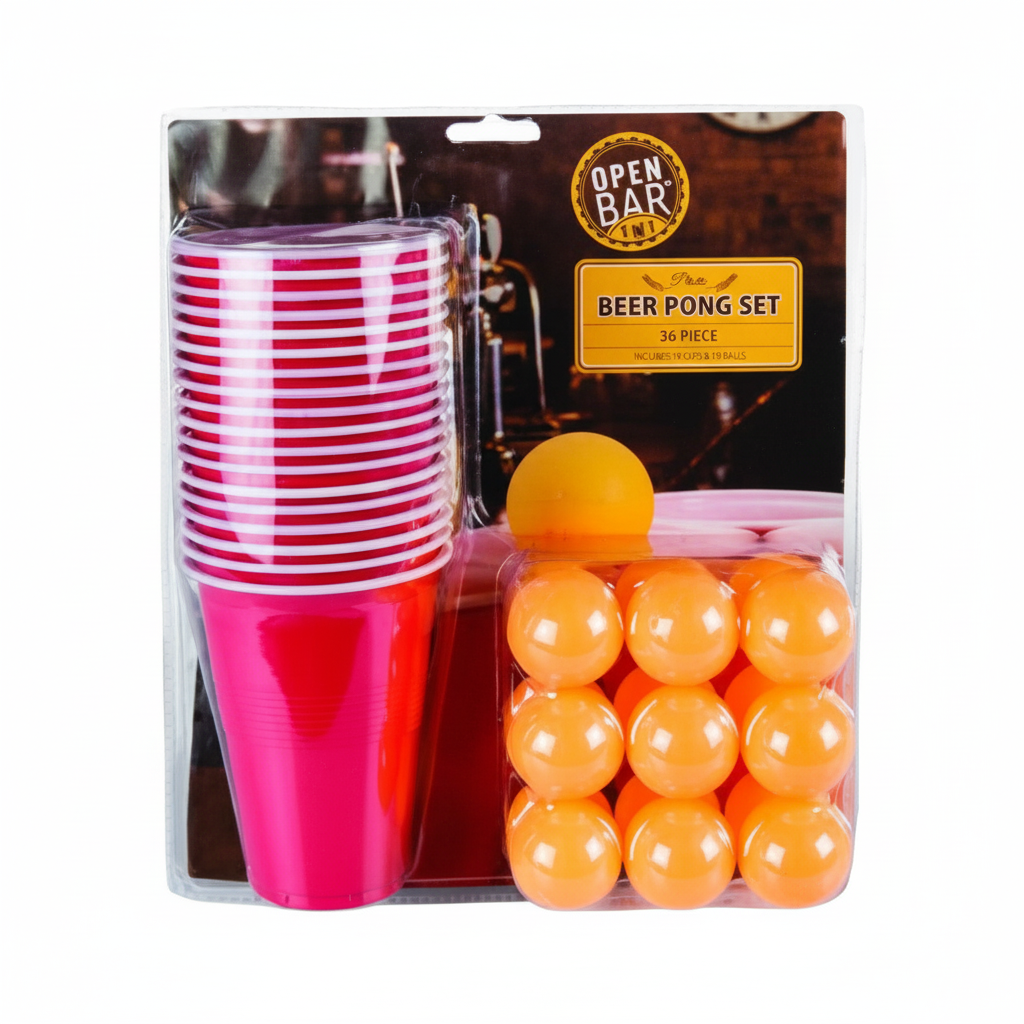 Beer Pong Drinking Game Set with 18 Cups and Balls