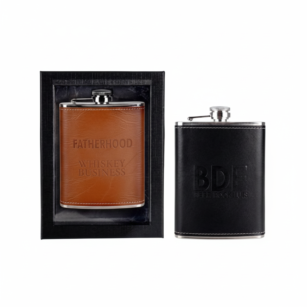 Stainless Steel Hip Flask with PU Leather and Assorted Designs for Dad (220 ml)