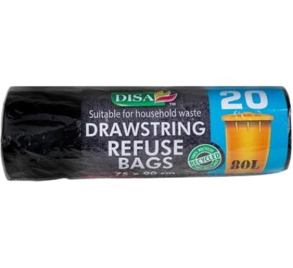 Refuse Bag Black - 20 Pieces - 750 x 950 mm - Drawstring
