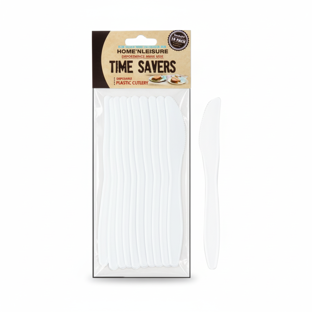 White Plastic Cutlery Knives - 10 Piece Pack