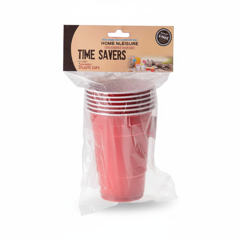 Disposable Plastic Picnic Cups - 6 Piece Set (450 ml)