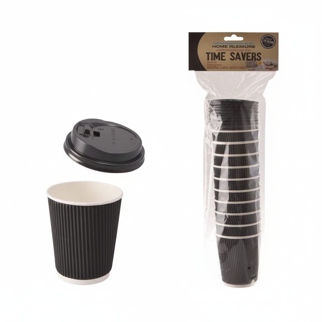Paper Picnic Cups with Lids, Pack of 10 (250 ml)