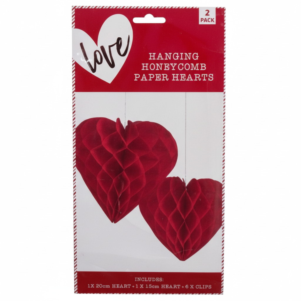 Hanging Honeycomb Paper Hearts 2pc