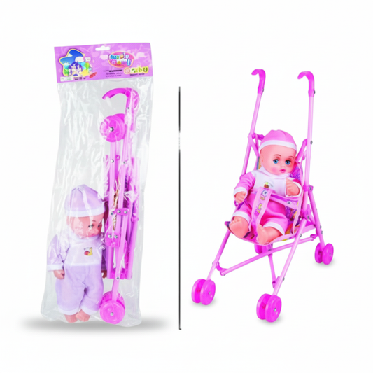 Baby Doll with Sound and Stroller (28 cm)