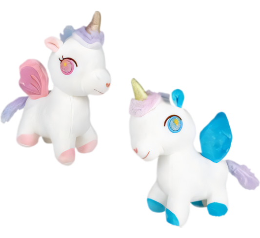 Plush Unicorn with Rainbow Hair and Wings (23 cm) - Various Colours