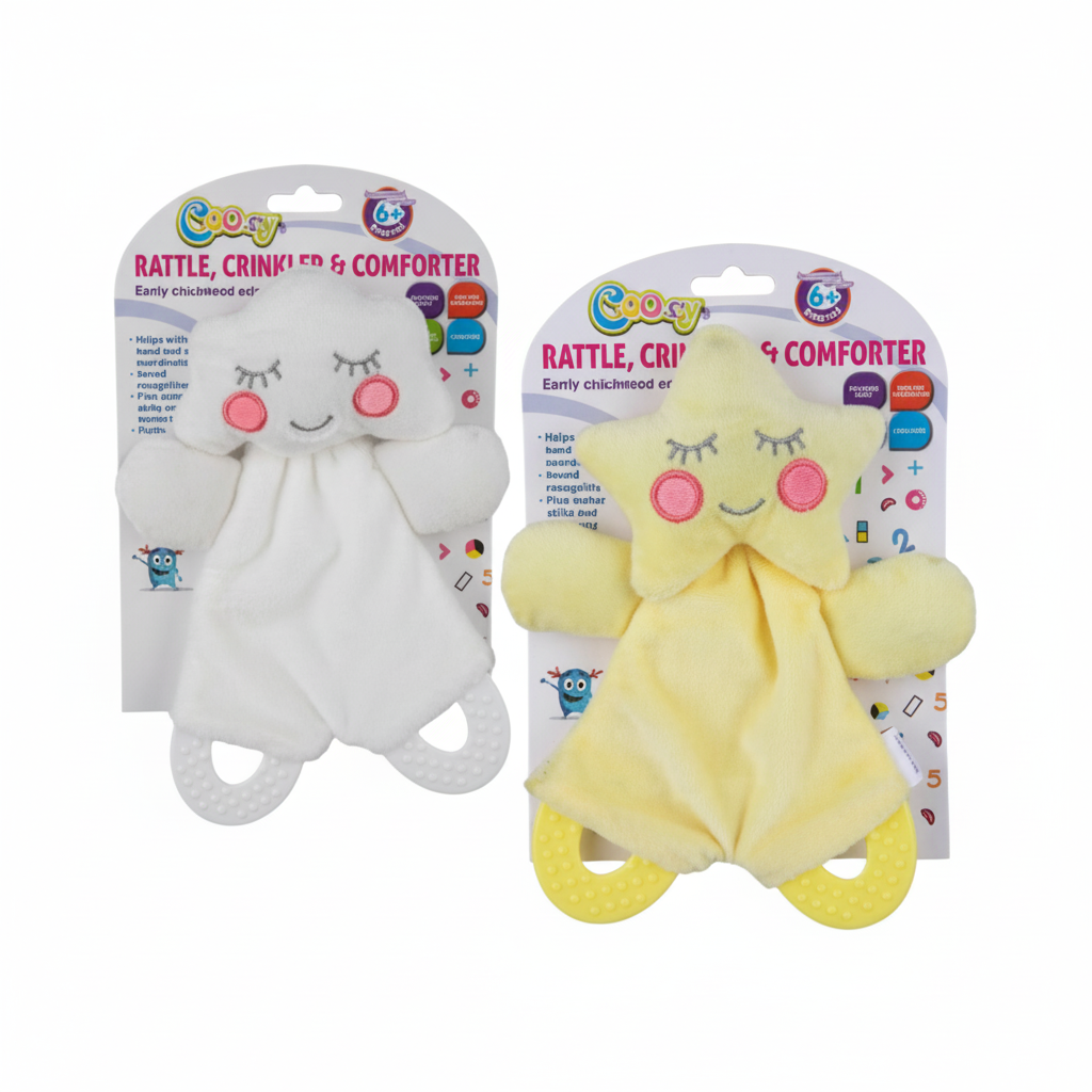 Plush Baby Rattle Comforter with Crinkle and Assorted Designs