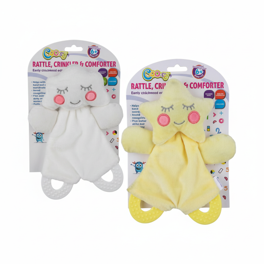 Plush Baby Rattle Comforter with Crinkle and Assorted Designs