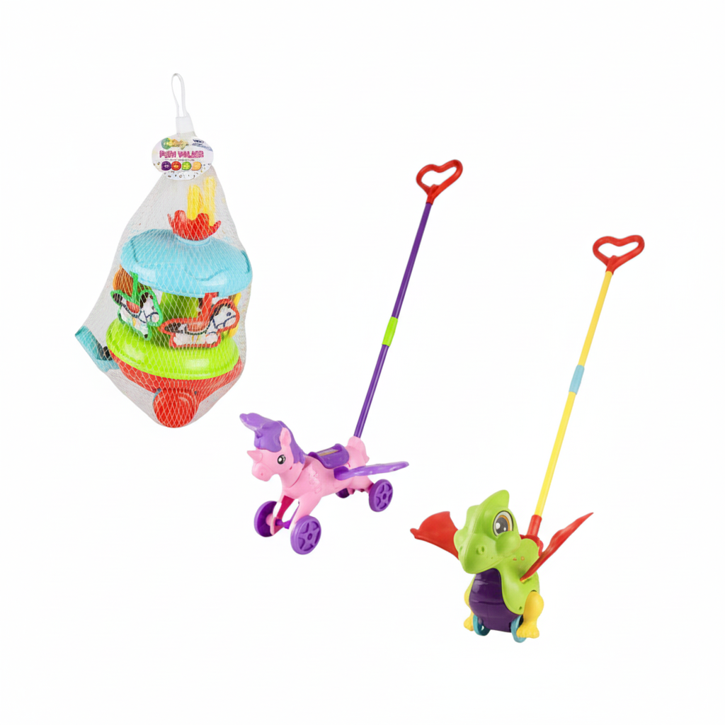 Baby Educational Musical Push Walker Toy with Adjustable Height (63-73 cm) and Assorted Designs