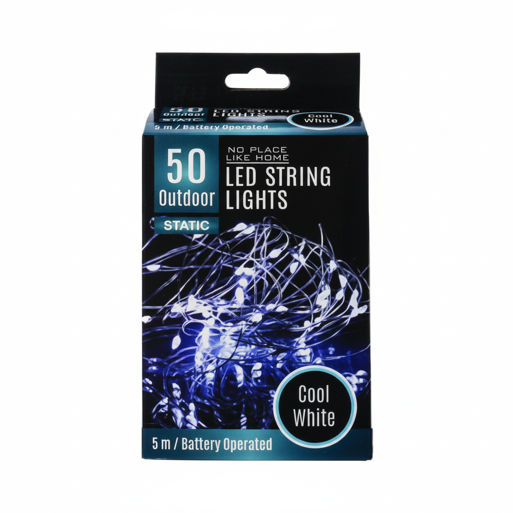 Cool White Fairy LED String Lights with 50 LEDs, Outdoor, Battery Operated (5m)