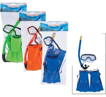 Swim-Set Plastic Snorkel, Mask & Flippers
