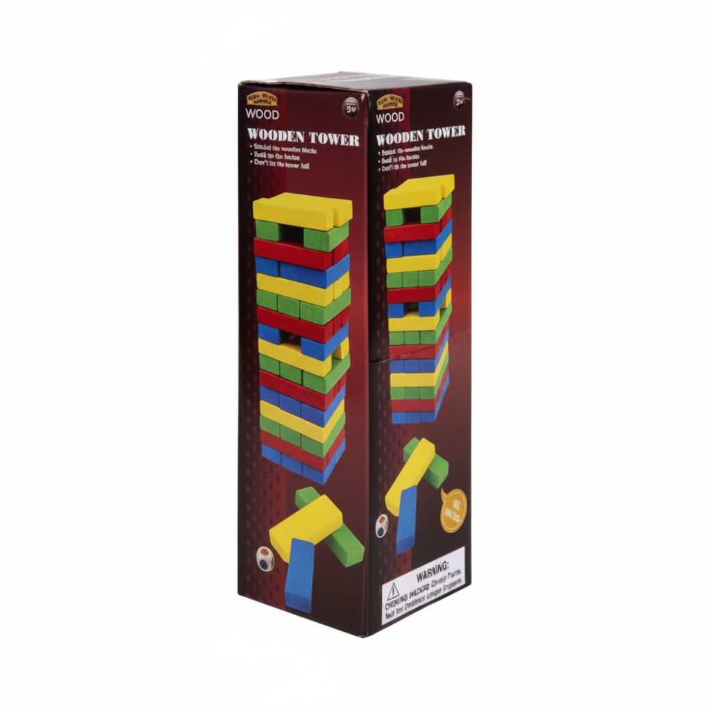 Colour Wood Tower Game with Dice (48 Pieces)