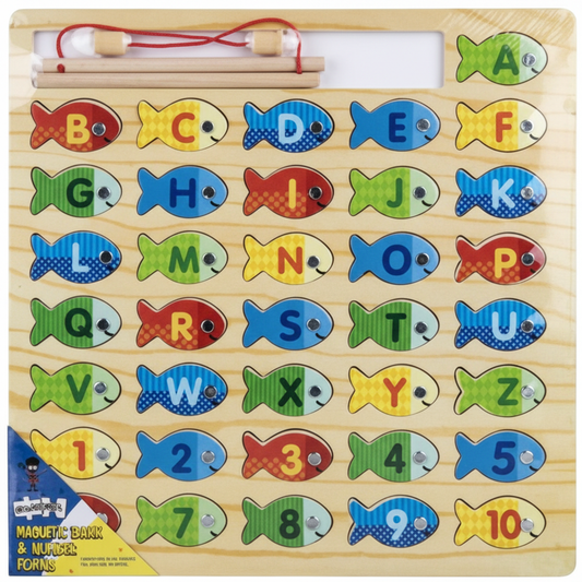 Educational Wooden Magnetic Letters and Numbers Fishing Game