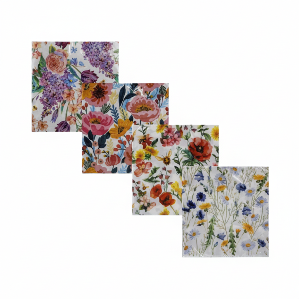 Two Ply Serviettes with Assorted Flower Designs (20 Pieces, 33 cm)
