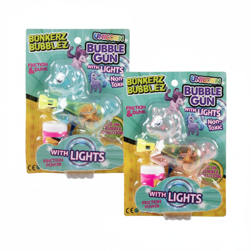 Bubble Novelty Unicorn Gun With Light - Various Colors