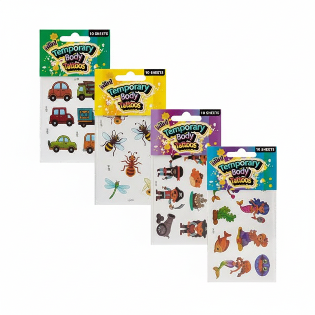 Temporary Body Tattoo Sticker Mini Sheets with Assorted Designs (10 Pieces)