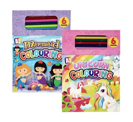 Book Colouring Pad for Girls - Includes Assorted Pencils