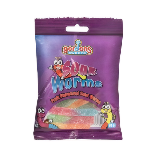 Pack of 12 Sweet Gummy Gordons Sweets Sour Worms - 60 g