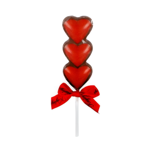 Sweet Chocolate Three Heart Valentine Lollipop - Bulk Pack of 12