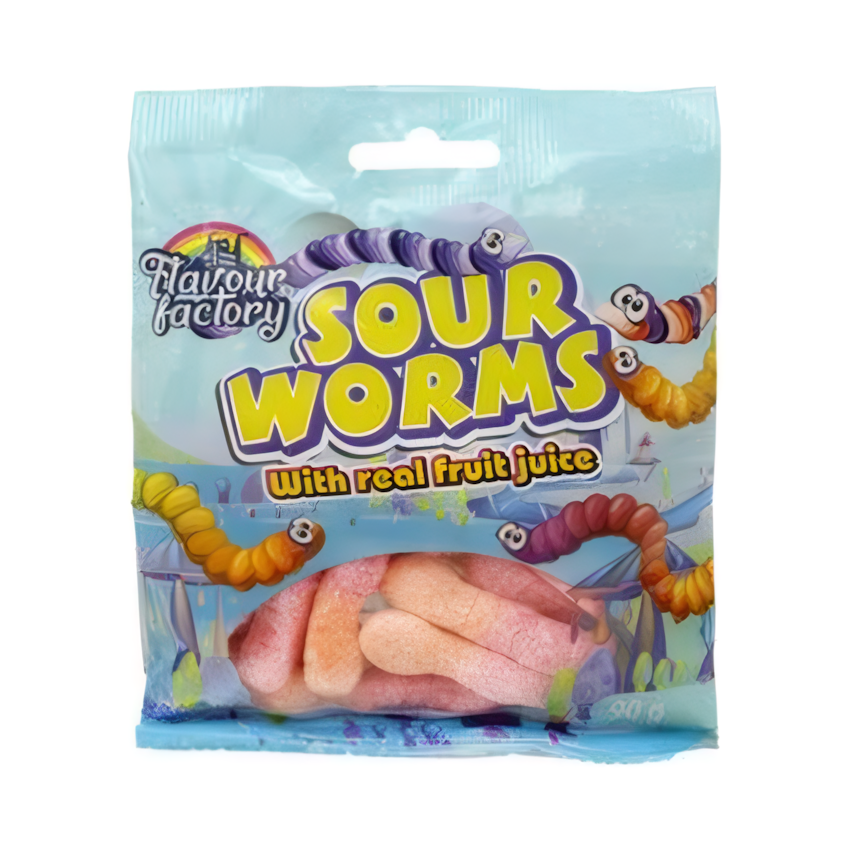 Sweet Gummy Sour Worms - Pack of 6 - 90 g Each