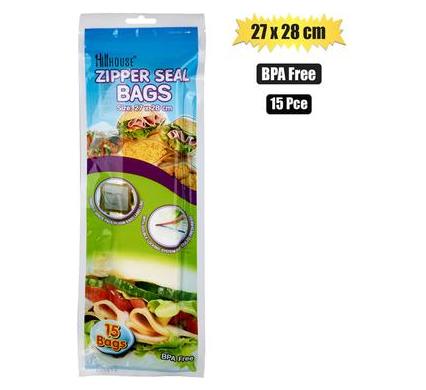 Zipper Seal Storage and Freezer Bags - 27 x 28 cm - 15 Pack
