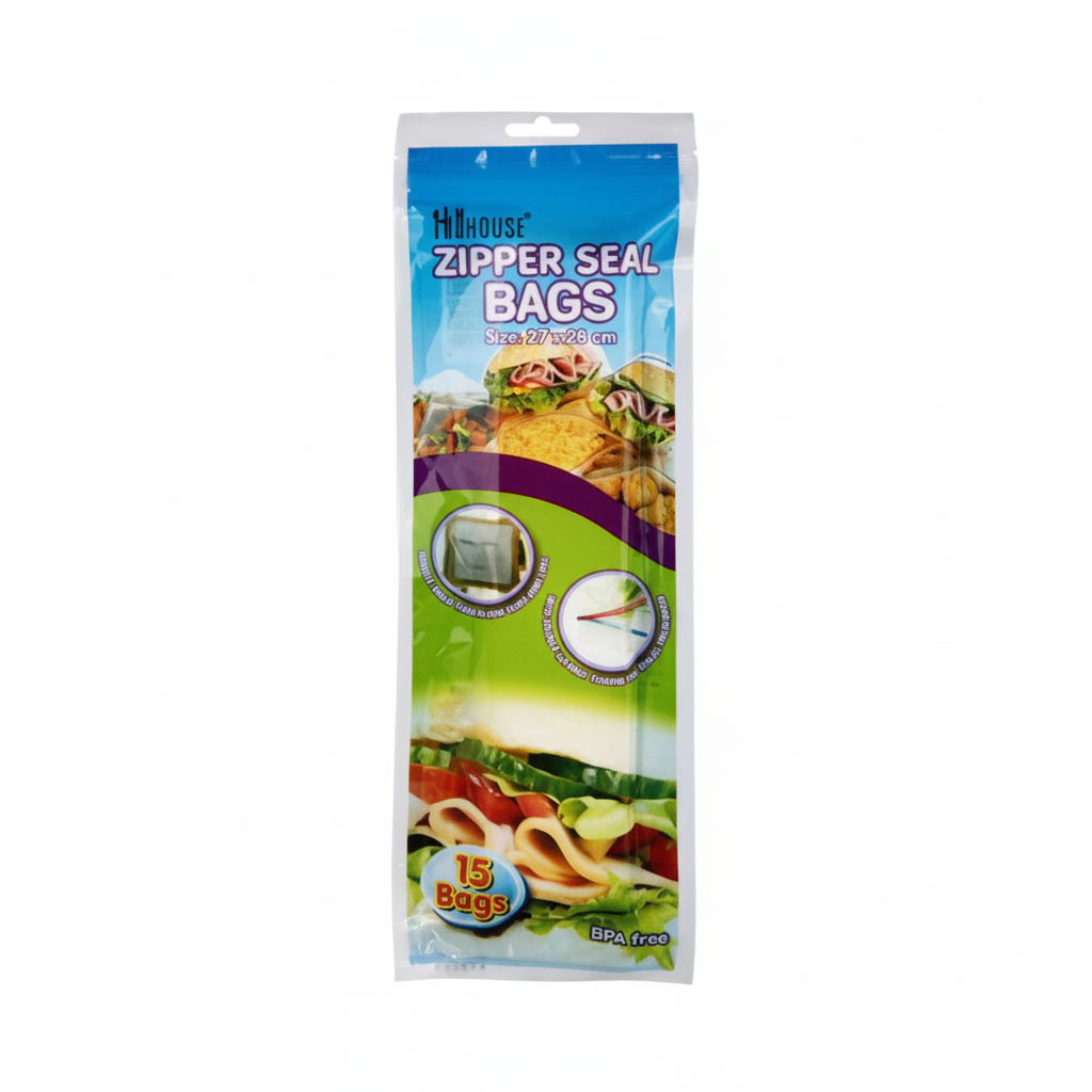 Zipper Seal Storage and Freezer Bags - 27 x 28 cm - 15 Pack