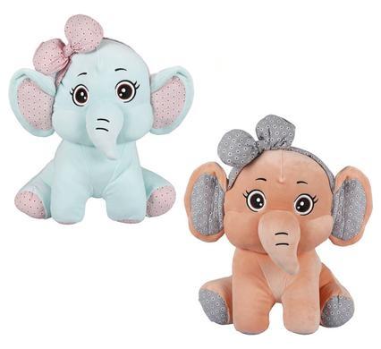 Plush Wild Elephant with Bow - Sitting - 40 cm