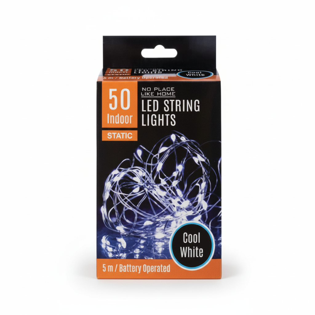 Cool White Fairy LED String Lights with 50 LEDs, Battery Operated (5m)