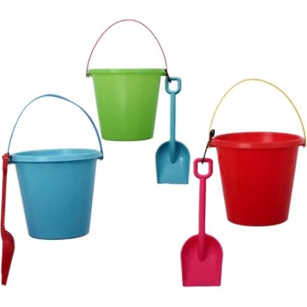 Beach Bucket and Spade - Assorted Colours - Plastic - 16 x 16 cm