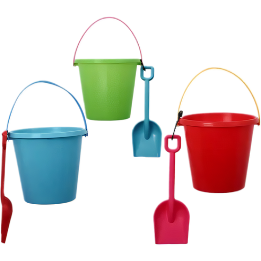Beach Bucket and Spade - Assorted Colours - Plastic - 16 x 16 cm