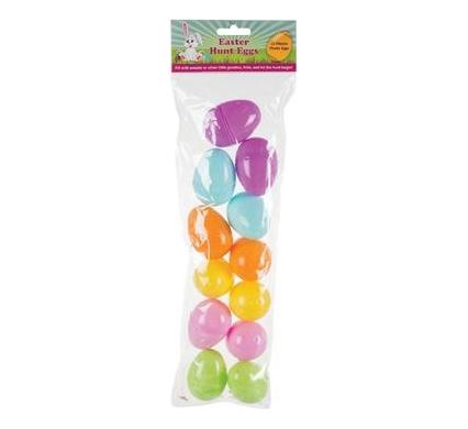 Easter Hunt Eggs - Plastic - 12 Pack - 5.5 x 3.5 cm - Fillable