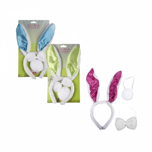 Easter Bunny Ears, Tail, and Bowtie Set - 3 Piece - Various Colors