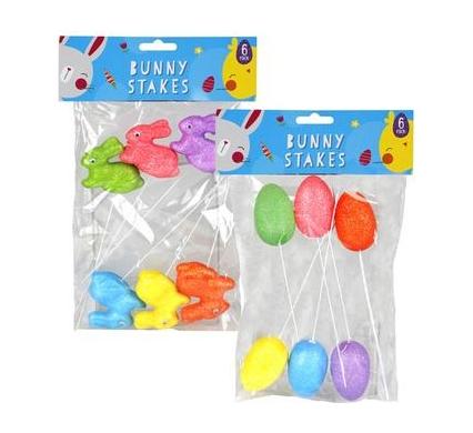 Easter Glitter Foam Decoration Stakes - 6 Pieces - Assorted