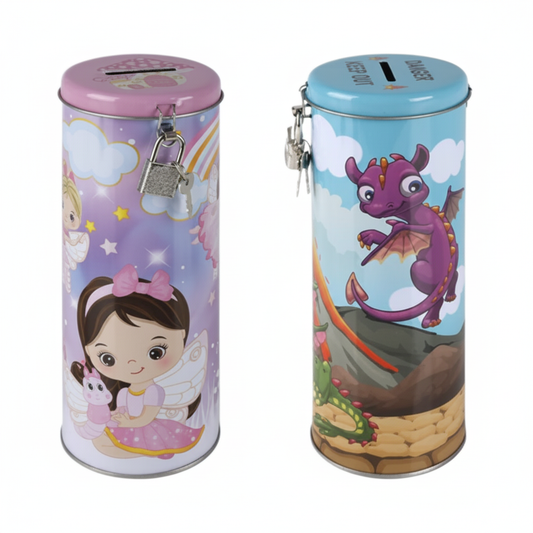 Tin Money Bank with Assorted Designs (20.5 x 7.5 cm)