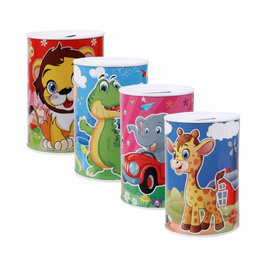 Money Bank Tin for Children - Assorted Designs - 8 x 12.5 cm