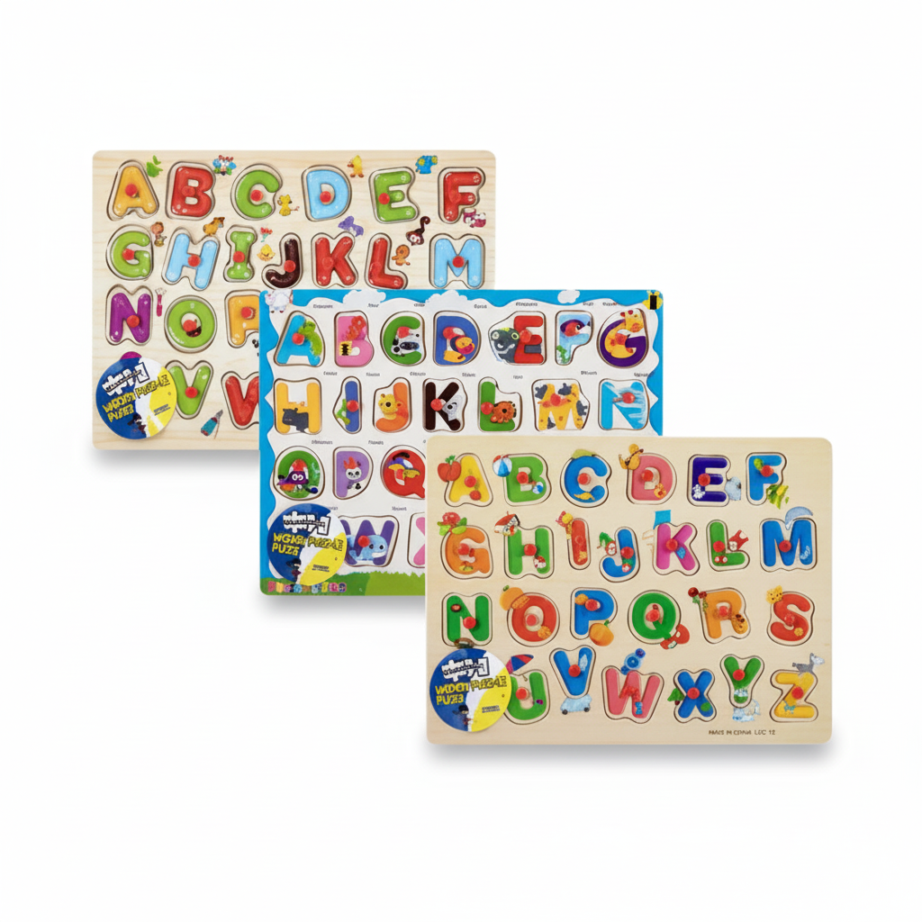 Wooden Push-In Alphabet Board A to Z with Assorted Designs