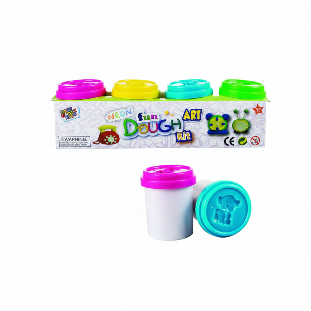 Neon Play Dough with Moulds - 4 x 60 g Tubs