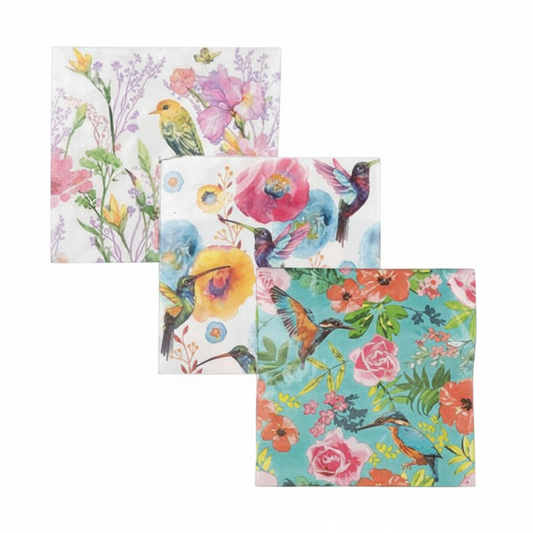 Birds Serviettes - 2 Ply - 33 cm - 20 Pieces per Pack - Various Colors