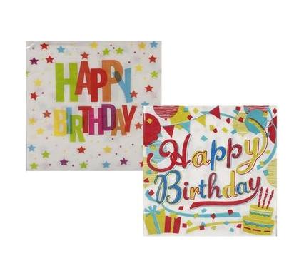 Serviettes 2 Ply - 33 cm - 20 Pieces - Happy Birthday - Assorted
