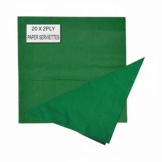 Plain Green 2 Ply Serviettes (33 cm) x 20 Pieces