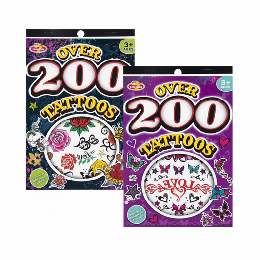 Temporary Body Tattoo Sticker Book with Assorted Designs (200 Pieces)