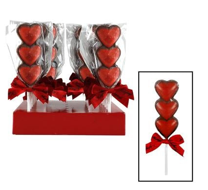 Sweet Chocolate Valentine Three Heart Lollipop - Bulk Pack of 12