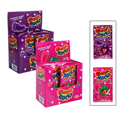Magic Rocks Popping Candy and Lollipop - Bulk Pack of 24