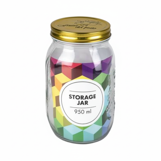 Embossed Glass Storage Jar - 950 ml - 10 x 17 cm