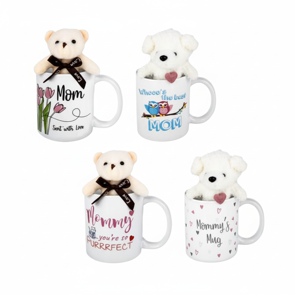 Mom Themed Mug with Teddy Bear - Assorted Designs