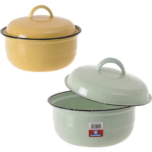 Plain Enamel Food Dish with Lid, Assorted (18 cm)