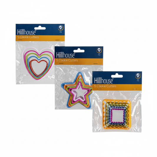 Bakeware Plastic Cookie Cutters with 6 Assorted Shapes and Holder