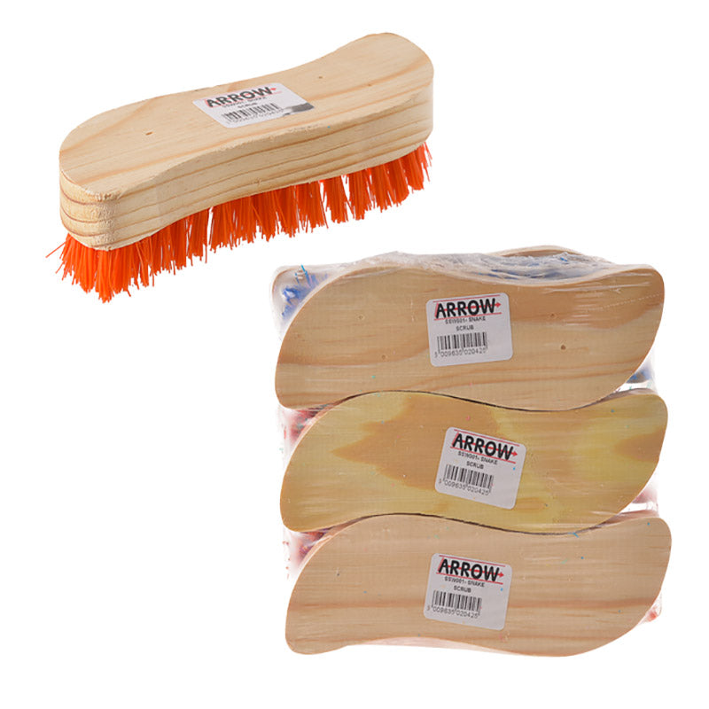 Scrubbing Brush Wooden Back - Bulk Pack of 6 - 19 cm S Shape