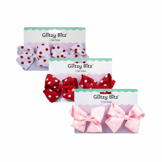 Hair Bow Polka Dot - 2 Piece Set - Assorted