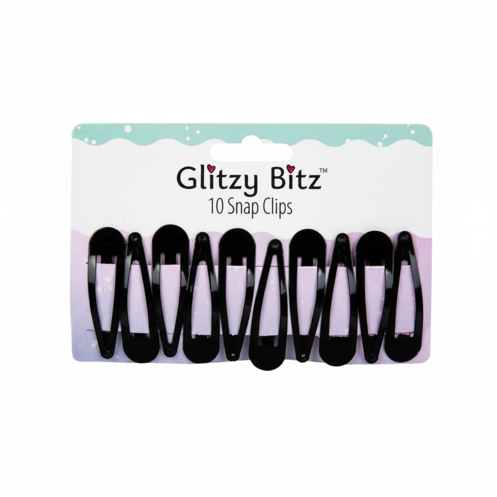 Black Hair Pins - Set of 10 Snap Clips (5 cm)